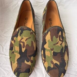 Del Toro Suede Green Brown Camouflage Slip-Ons Italy Handmade